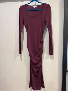 Michael Stars Long-Sleeve Ruched Maxi Dress - Plum